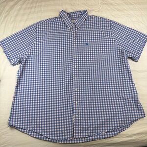 Brooks Brothers 4XLT Short Sleeve Button Down Shirt Blue Pink Gingham Cotton